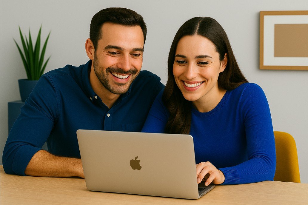 Pareja consultando información hipotecaria en un ordenador